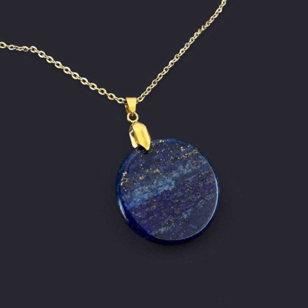 Lapis Lazuli Round Pendant Gold Necklace